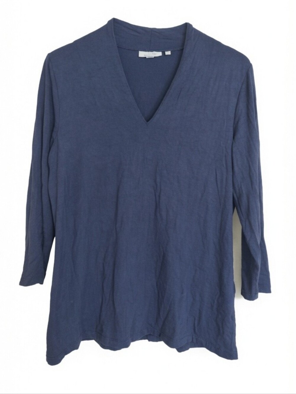 Chicos Navy Blue V-Neck 3/4 Sleeve Top Size 2 L‎ Large Stretch Knit Minimalist
